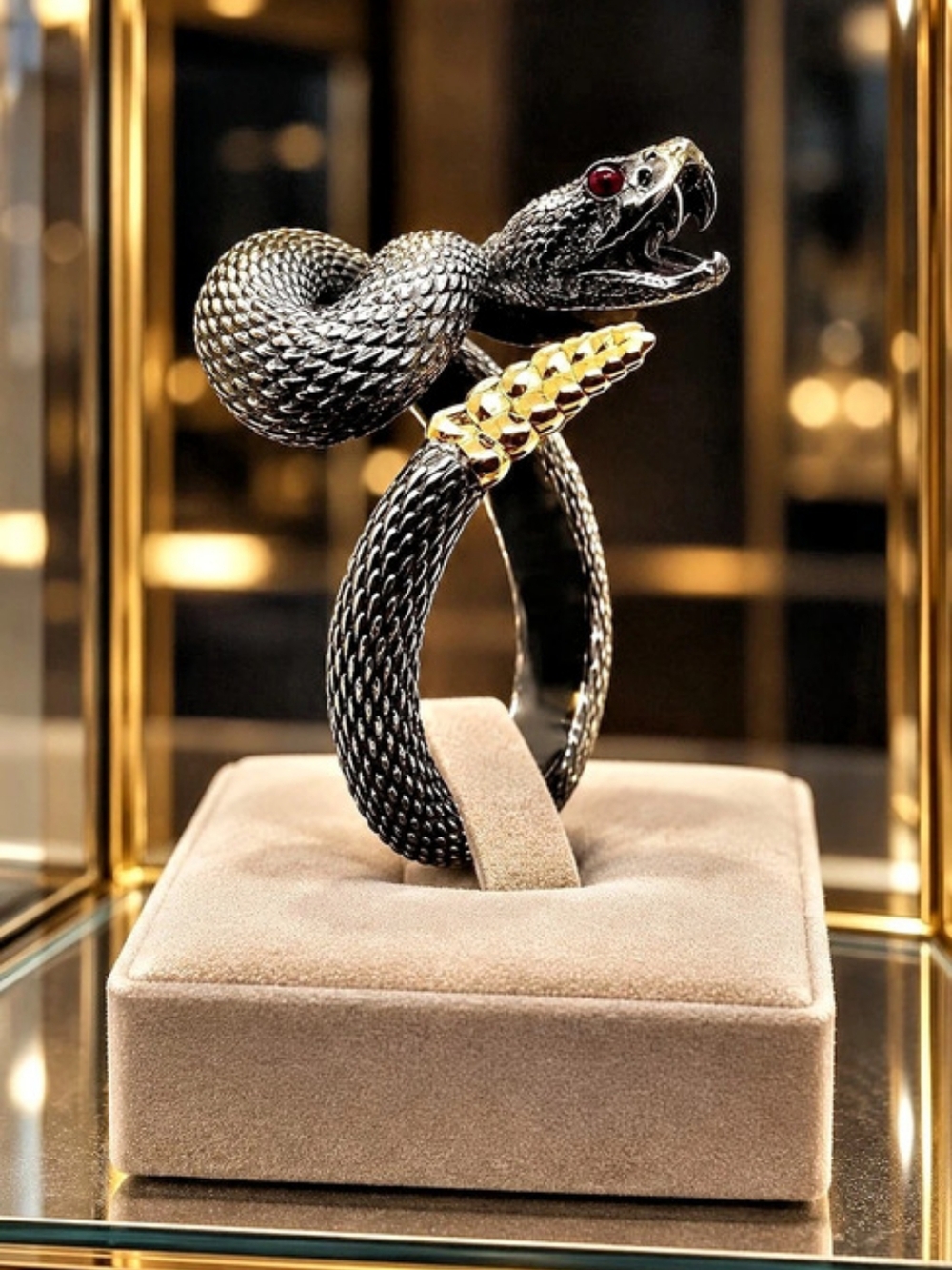 Snake Ring in Black & Gold